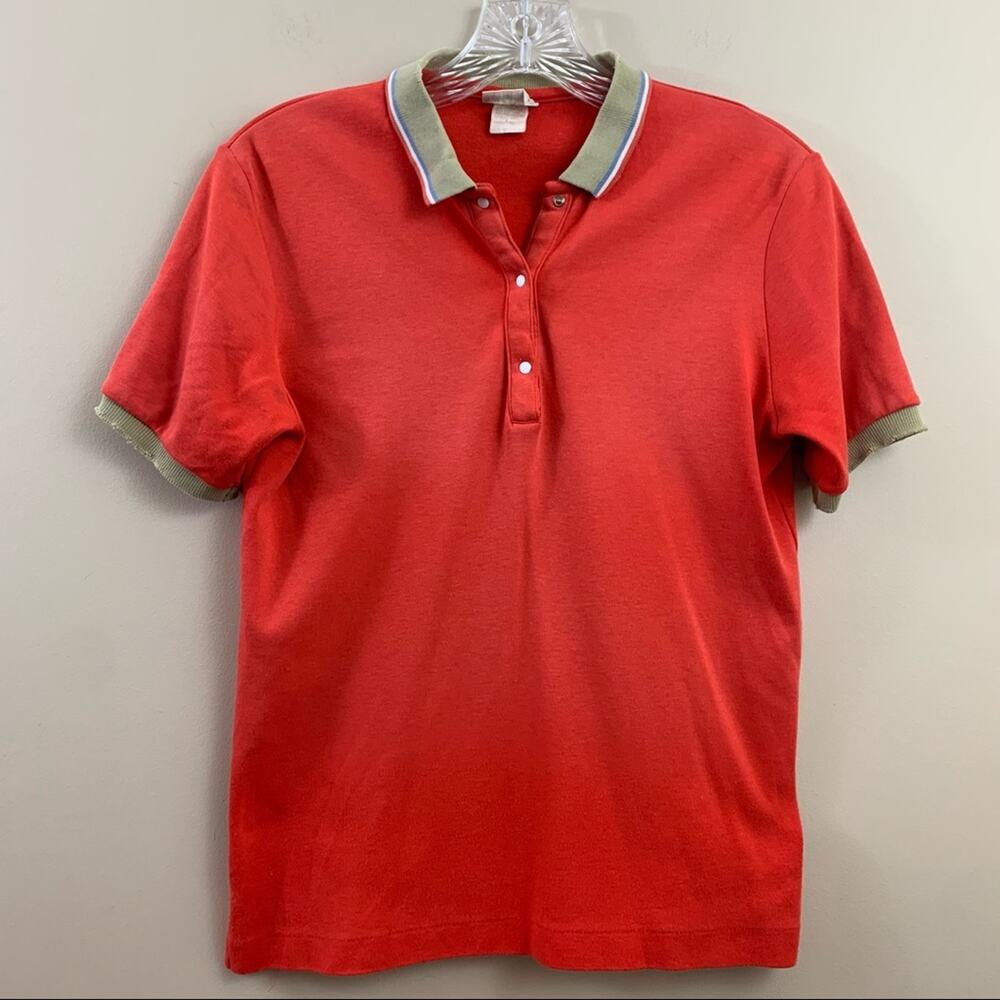 Vintage Present Co. Polo Red/Tan Short Sleeve Top